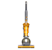 Front view of The Dyson Ball Multifloor 2 vacuum cleaner. Iron colour with purple cyclone pack. 